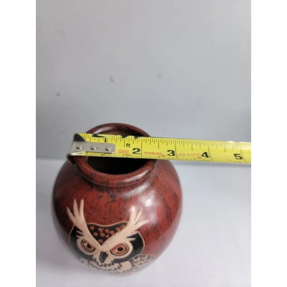 Nicaraguan Pottery OWL Vase Signed Calera Rustic Brown Handmade Home Decor‎ 8